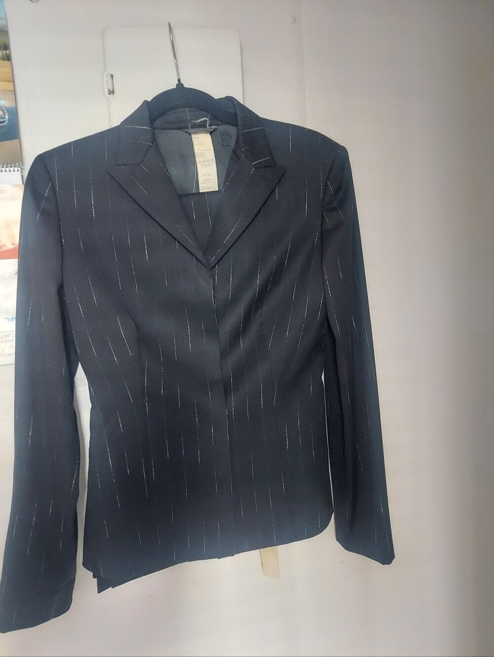 OLD MONEY 🇮🇹Versace Black Suit Pinstripe Women's with Metallic Thread